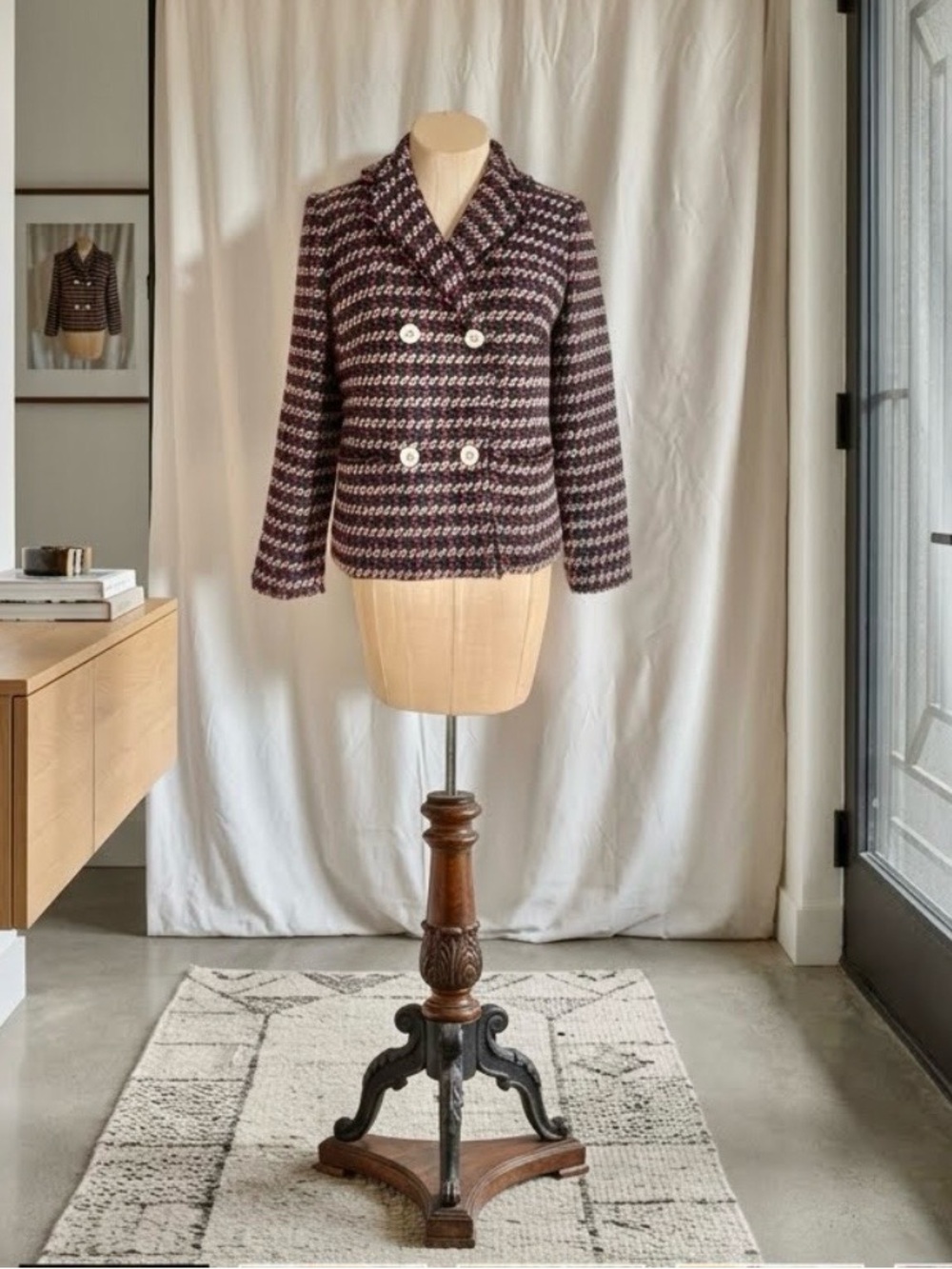 Blue and Red Fringe Tweed Blazer - 4